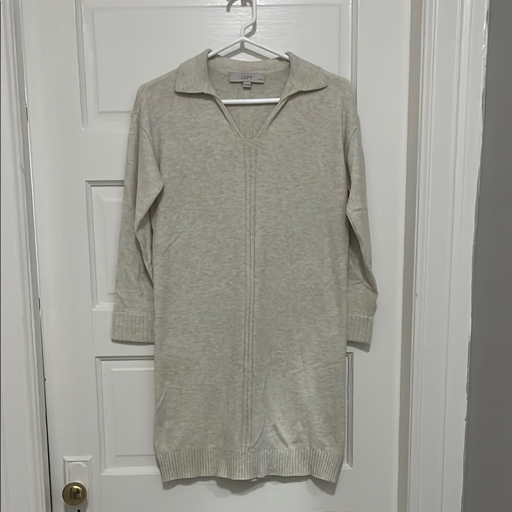 LOFT Cream V-Neck Sweater Dress